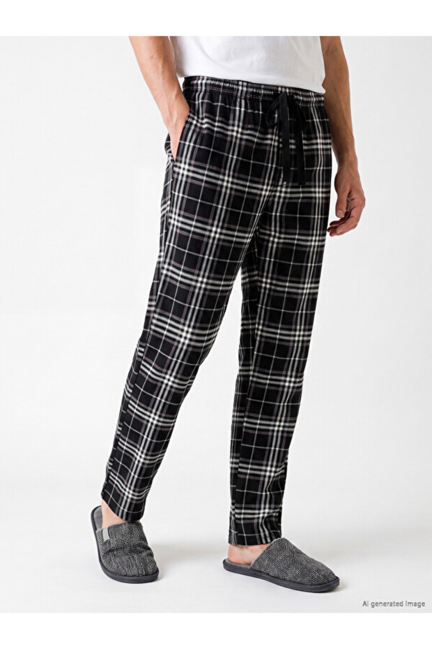 Esvab • Modern & Distinctive Standard Fit Checkered Embroidered Men's Pajama Bottoms