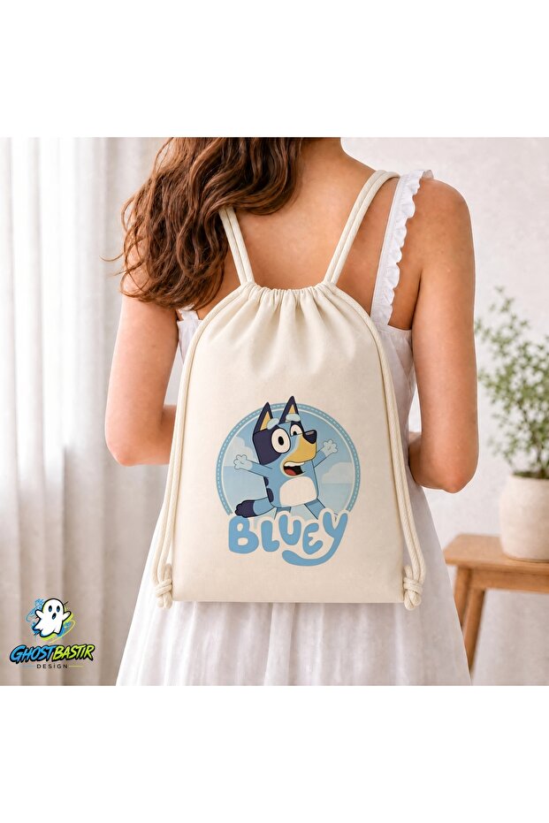 Bluey Drawstring Linen Bag C031