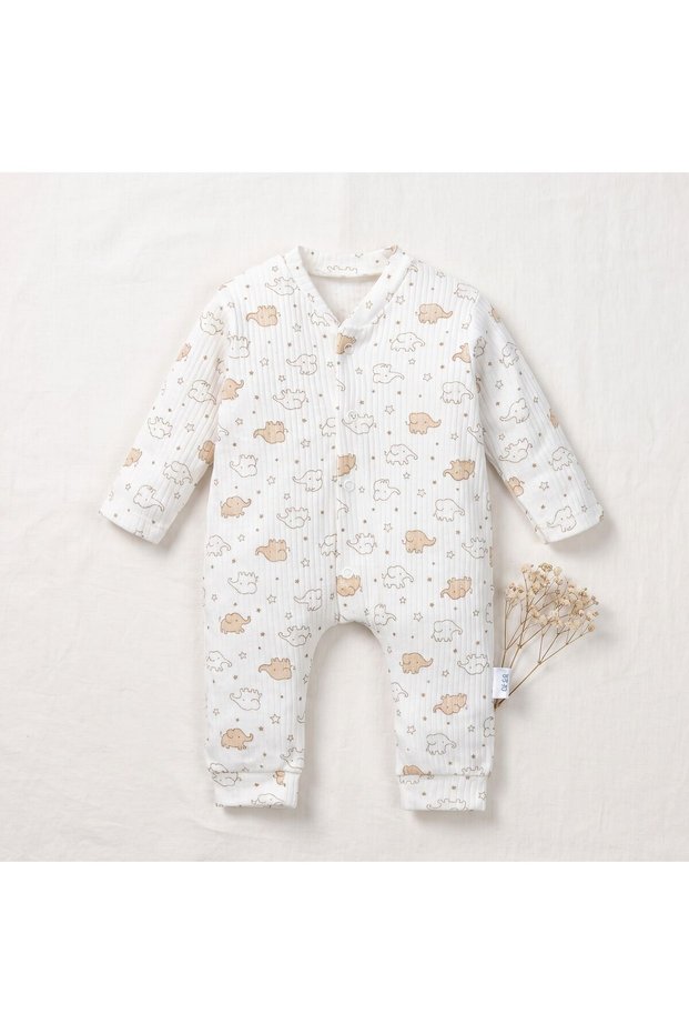 Unisex Baby Elephant Patterned Snap-On Jumpsuit