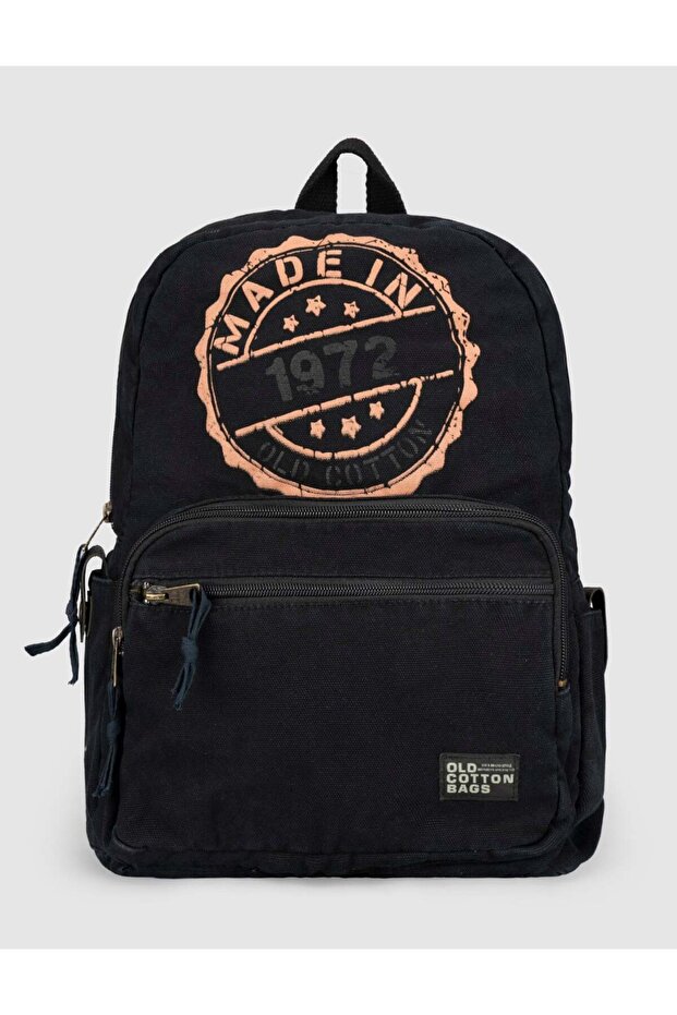 Black Printed Linen Unisex Backpack