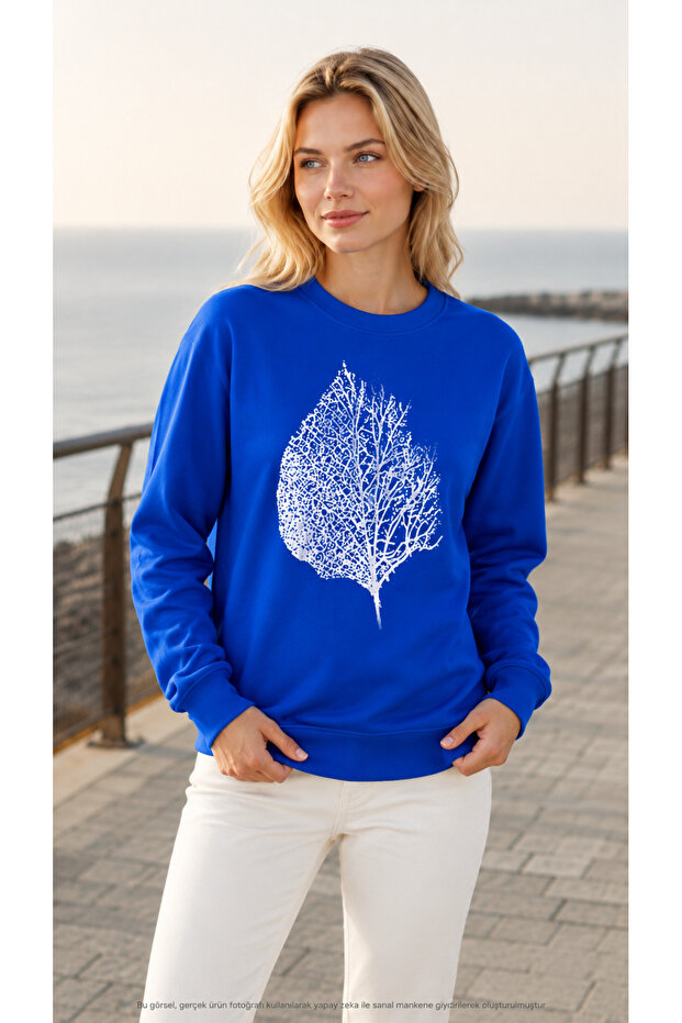 Women's Dry Leaf Printed Round Neck Casual Sweathirt