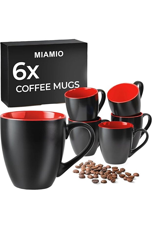 مجموعة أكواب قهوة خزف حجري لو بابيون من مياميو، 6 × 350 مل (لون أسود - أزرق) | Modern Ceramic Coffee