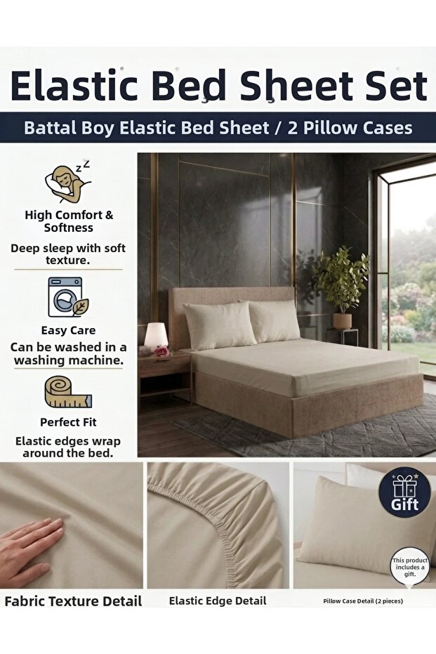 180X200Cm King Size Double Cotton Elastic Bed Sheet (Pillowcase 50X70Cm with Gift)