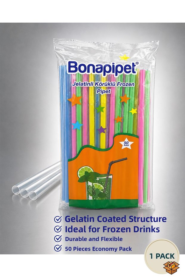 Bona Gelatin Multi-Colored Bellows Straws - Pack of 50 - 8 X 240 mm