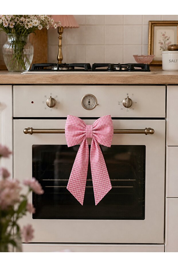 Gingham Patterned Decorative Door Ornament Oven Handle Bow Kitchen Ornament