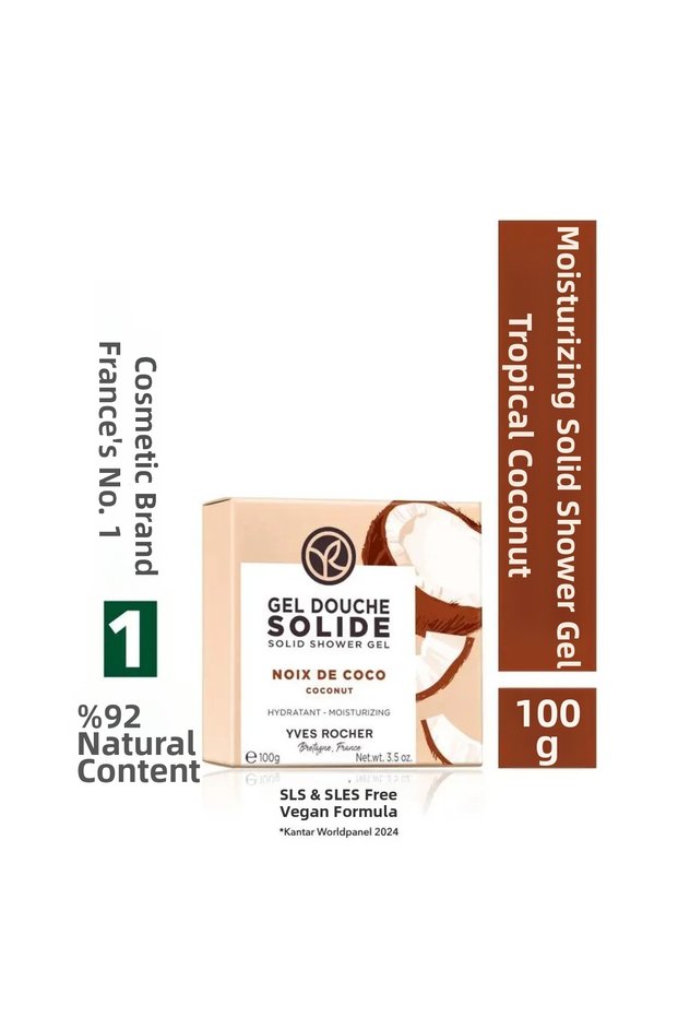 Solid Shower Gel - Moisturizing Tropical Coconut - Does Not Contain Sls, Sles, Vegan