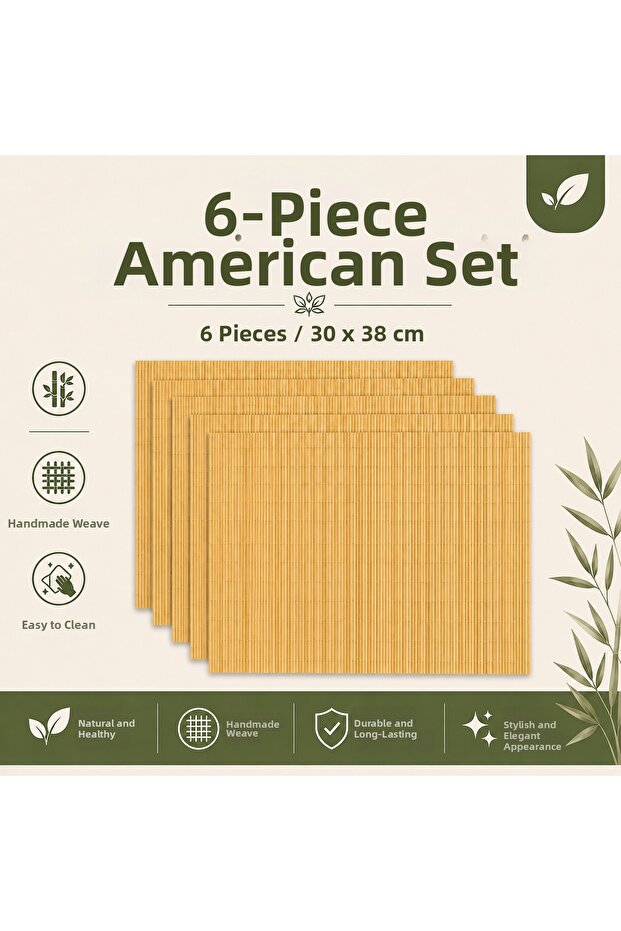 Set of 6 Bamboo Placemats – Natural and Stylish Table Presentation – Decorative Wicker-Look Table Service 30X38 cm