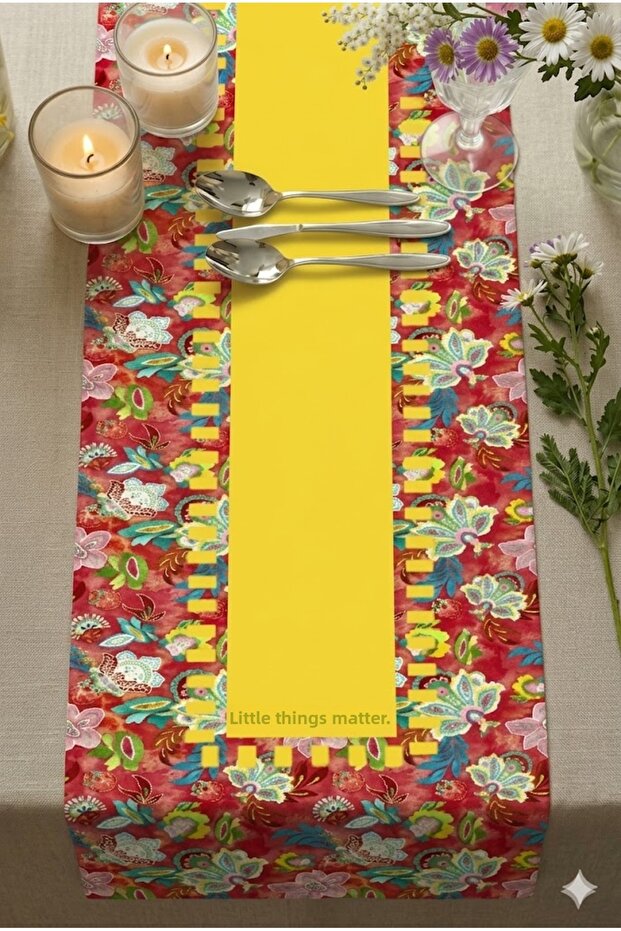Carnival-R "Little Things Matter" Written Decorative Runner - Red Floral and Yellow Striped 50X145