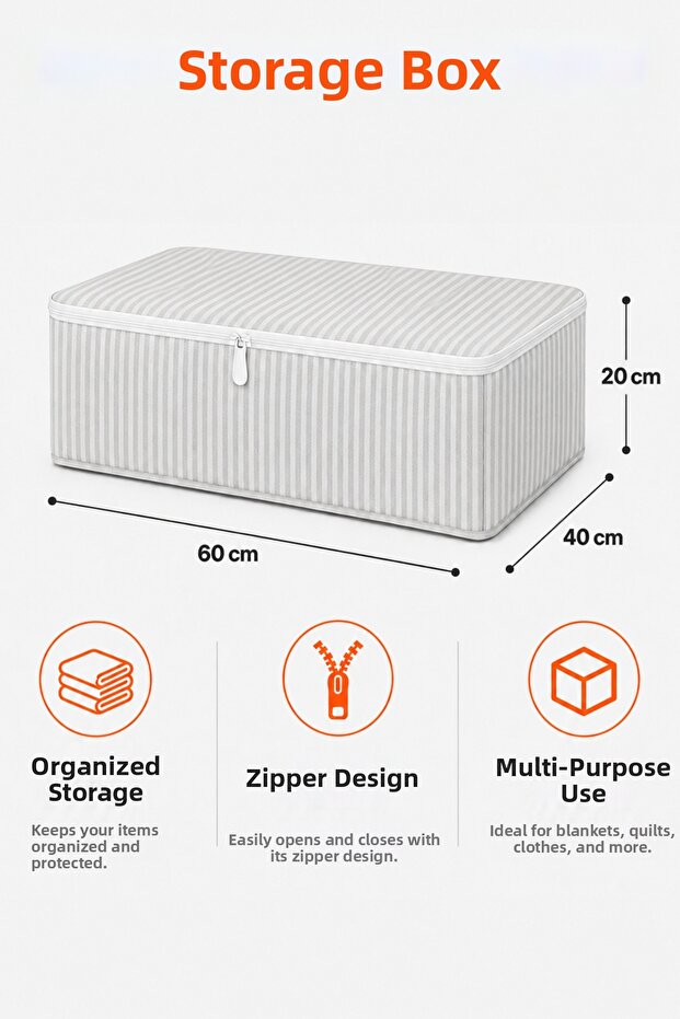 Storage Bag under Bed Storage Bag Zippered Quilt Blanket Clothing Organizer 60X40X20 cm 1 Piece