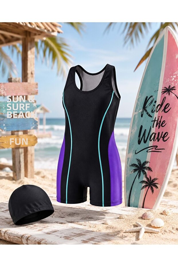 - Swimmer Swimsuit & Cap Set with Back Detail