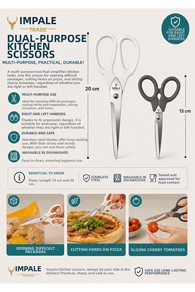 Scissors Set 2 Kitchen Scissors Dimensions: Length 13 Cm And 20 Cm Stainless Steel