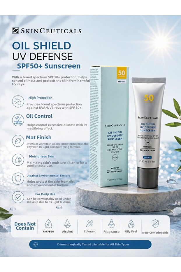 Oil Shield Uv Defense Spf50+ 30 ml - Matte Finish Protection Sunscreen for Oily Skin