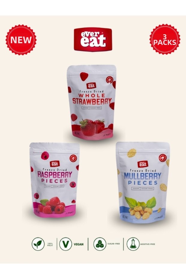Strawberry-Raspberry-Goji Berry Freeze Dried Fruit Chips 3-Pack Gourmet Snack