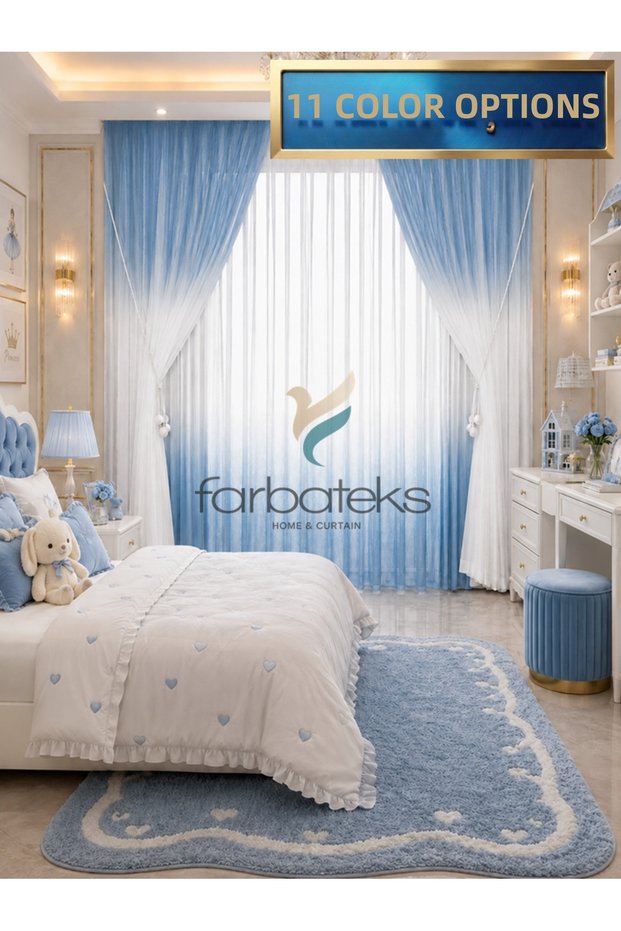 Blue Top Color Transitioning Teen Room Children's Room Tulle Background Set Tulle Curtain