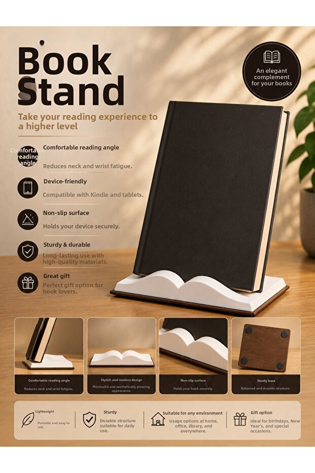 Book Stand and Tablet Holder | Desktop Reading Stand | Decorative Book-Shaped Stand