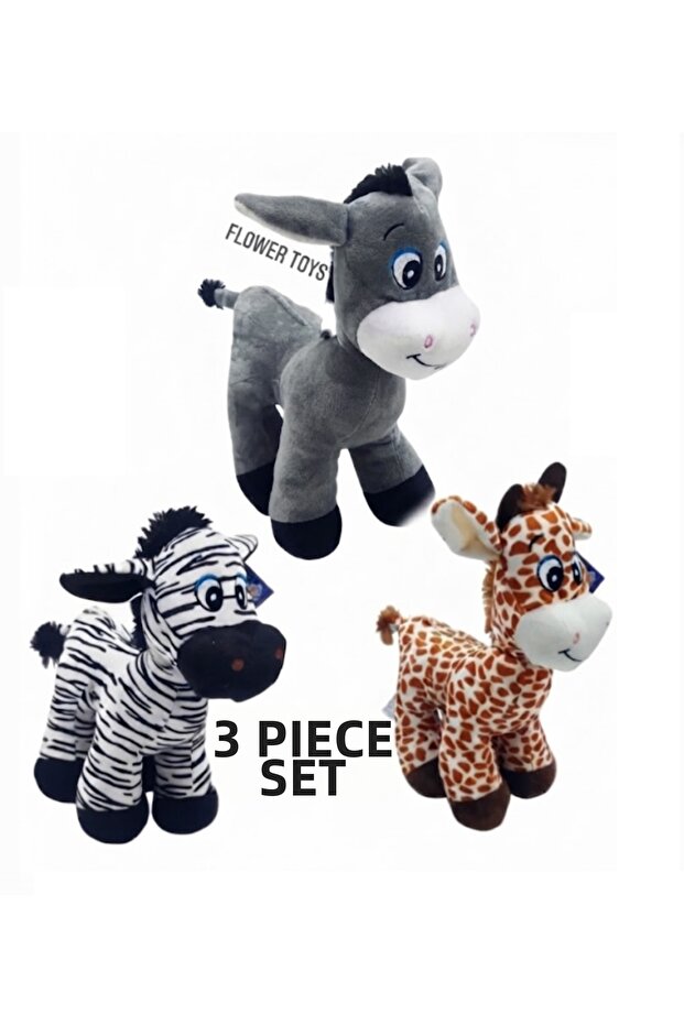 Plush 3-Piece Toy Set Zebra Giraffe Donkey Cute Plush Set