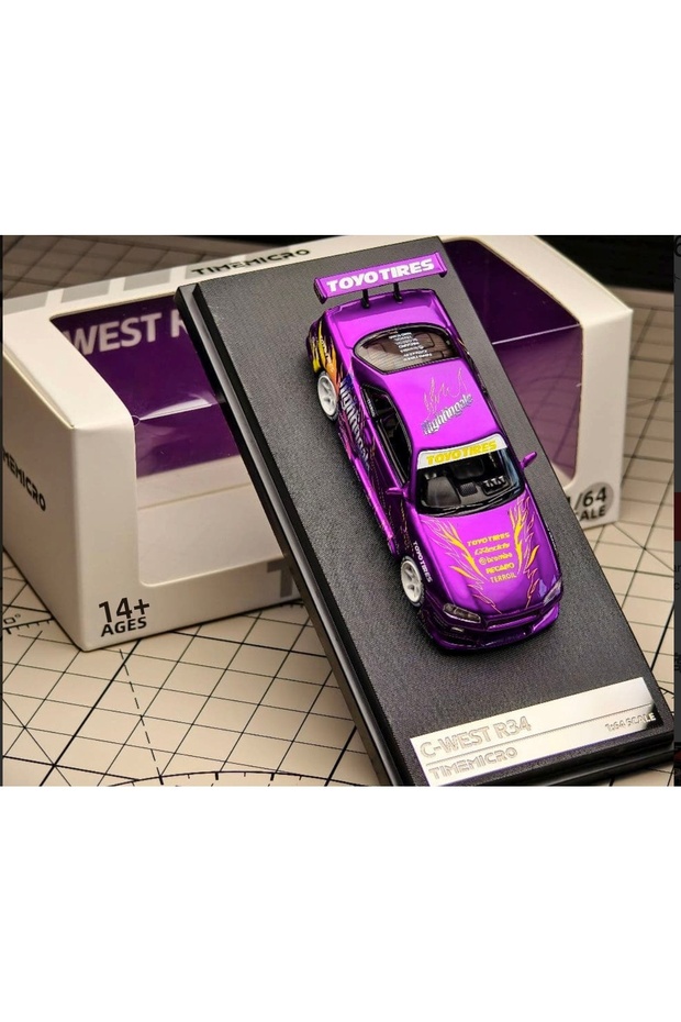 1:64 C-West Skyline Gt-R R34 Flame Livery Purple Alloy