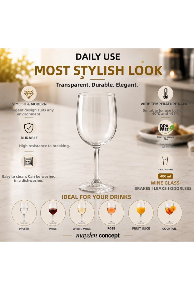 400ml Polycarbonate Unbreakable Wine and Cocktail Glass - Transparent Glass-Like Durable Cup