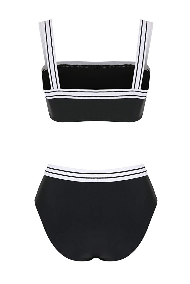 Renk Bloklu Biyeli Bralette Kaplı Yüksek Bel Regular Bikini Takımı TBESS26BT00204 - 5