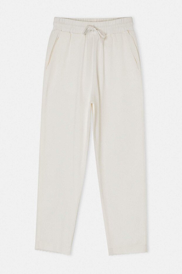 Beyaz Beli Lastikli İnce Cepli Gabardin Pantolon TDRSS26PL00041 - 4