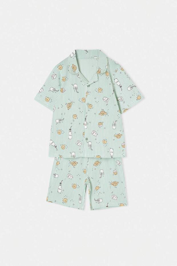 Yeşil %100 Pamuk Unisex Pijama Takımı TKDSS26PT00026 - 4