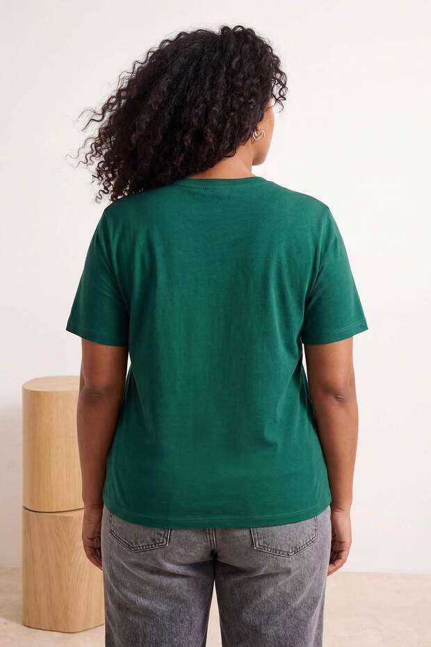 Kahverengi-Pembe-Yeşil 3'lü Paket Büyük Beden T-shirt TBBSS25BF00071 - 3