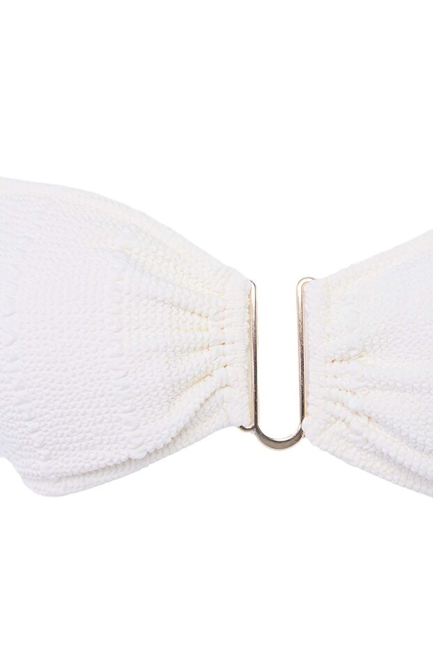 Ekru Straplez Kaplı Dokulu Aksesuar Detaylı Düşük Bel Brazilian Bikini Takımı TBESS26BT00136 - 6