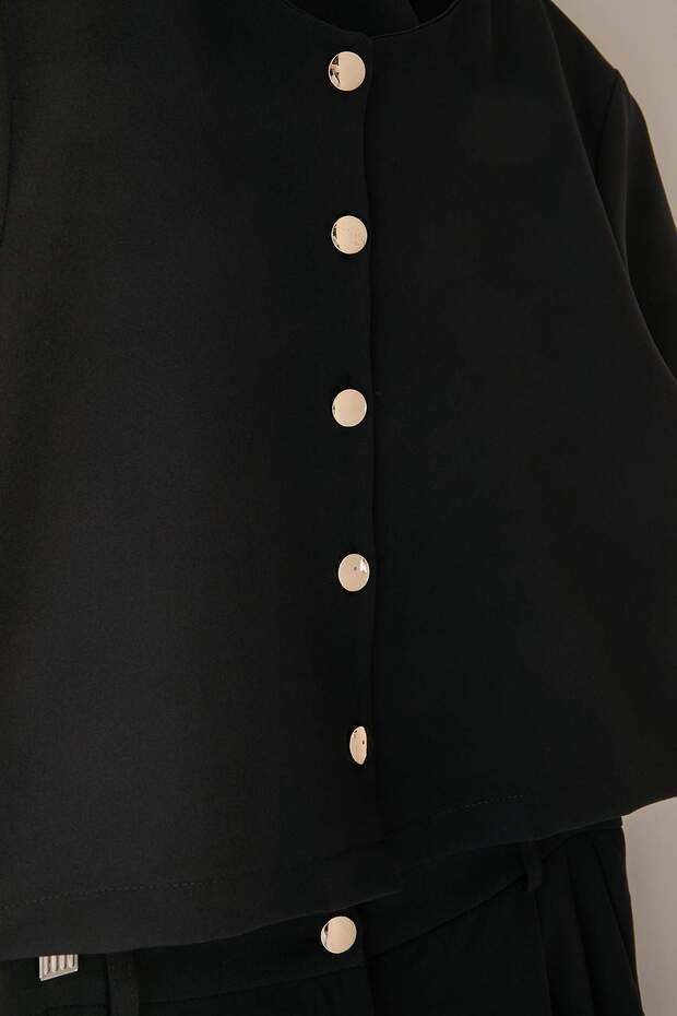 Siyah Kısa Kol Ceket Wide Leg Pantolon Dokuma Alt - Üst Takım TWOAW27AU00021 - 2