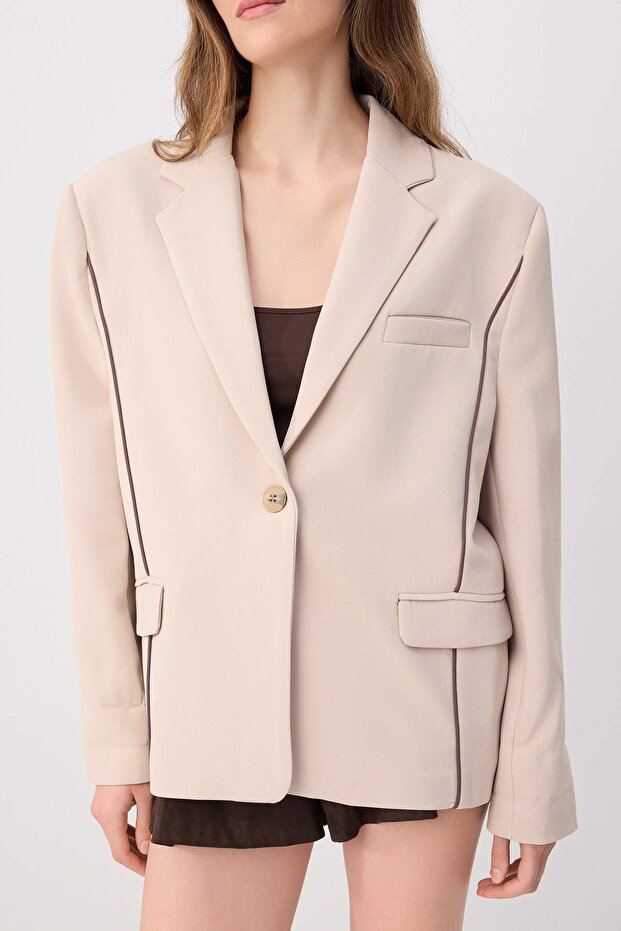 Taş Ekstra Oversize Biyeli Blazer Ceket TWOSS26BC00058 - 3