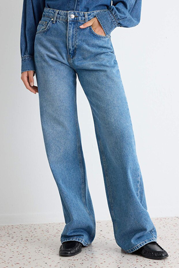 Mavi Yüksek Bel Geniş Paça Wide Leg Jeans TWOAW24JE00074 - 3