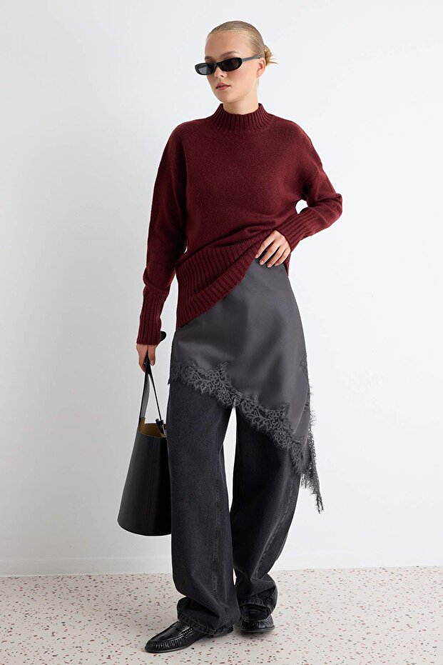 Bordo Geniş Kalıp Yumuşak Dokulu Basic Triko Kazak TWOAW23KZ00490 - 1