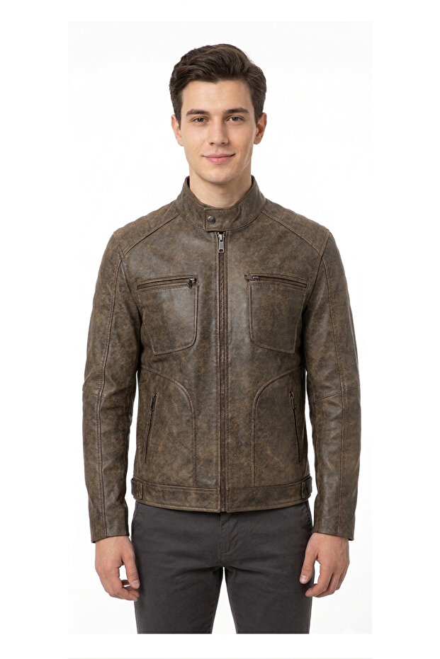 Vizon1745 Men's Genuine Leather Coat