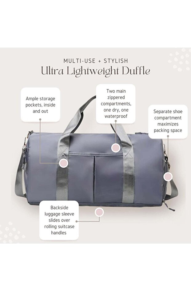 Lightweight Nylon Duffle Bag,Travel Carry On,Shoe Compartment,Gym Bag,Weekend Overnight