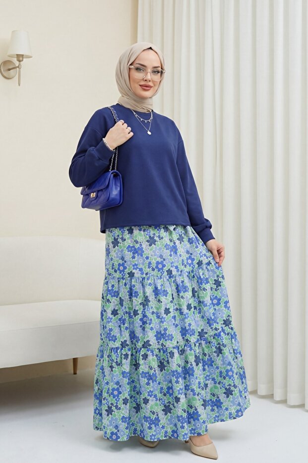 Floral Patterned Belted Double Suit