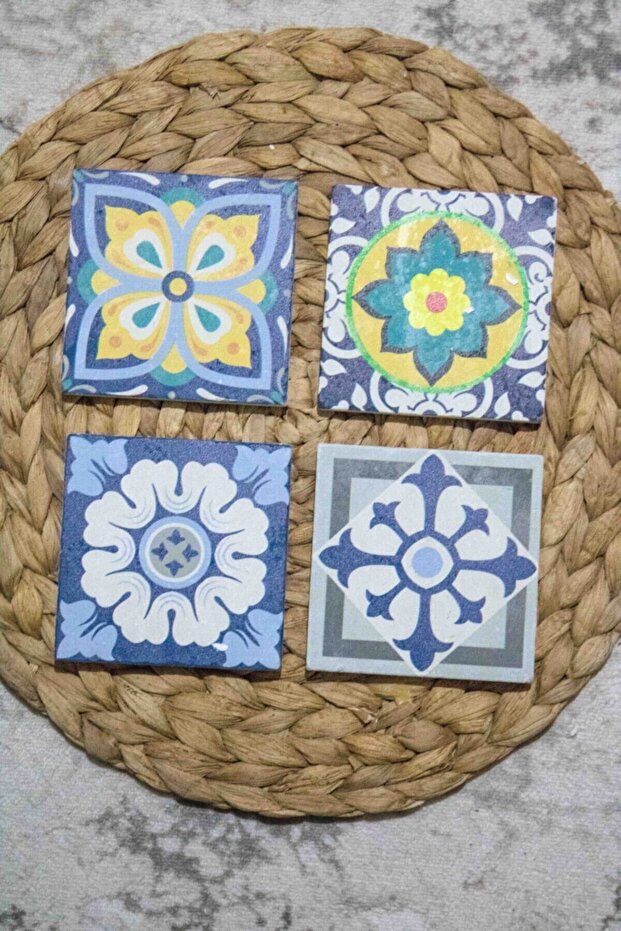 Printed Natural Stone Coasters Set of 4 10x10x1 Cm