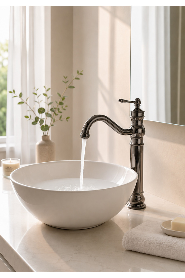 Vintage Bowl Sink Faucet - Retro Bathroom Faucet - Smoked