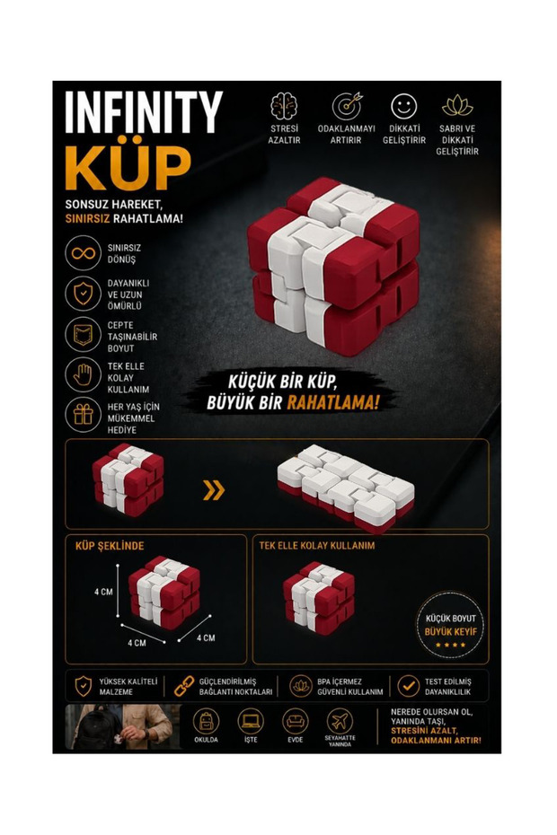 Red White Infinity Cupe Stress Cube Unlimited Foldable Moving Cube Double Color