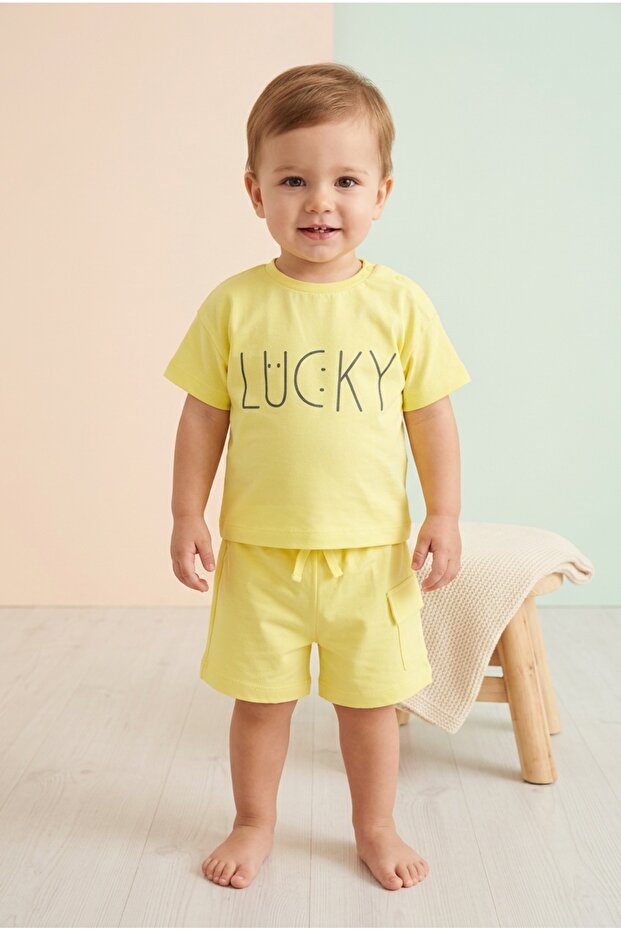 Boy's Lucky Printed Short Sleeve Shorts Top and Bottom Set