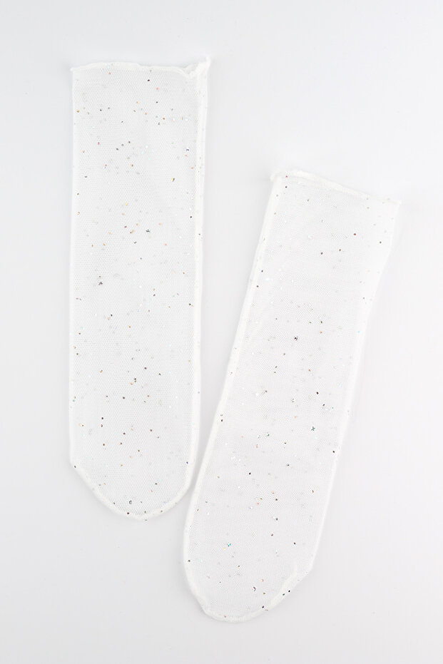 White Little Glitter Detailed Girl's Tulle Socks