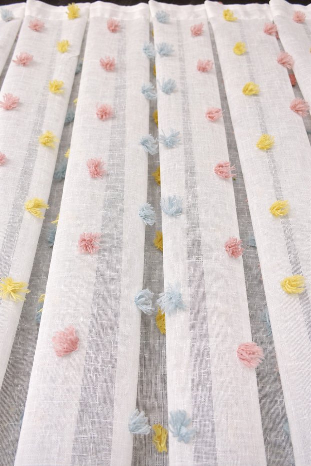 Colorful Cotton Textured Fringed 1/3 Dense Pleated Children's Room Tulle, Curtain,