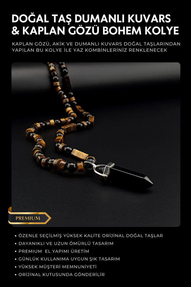 Natural Stone Necklace, Tiger Eye, Agate, Smoky Quartz Necklace, Men's Necklace, Women's Necklace, Gift Necklace