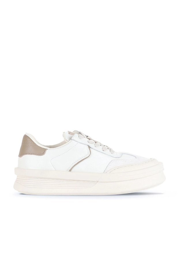 Beige Suede-Leather Women's Sneakers 16Wa8157