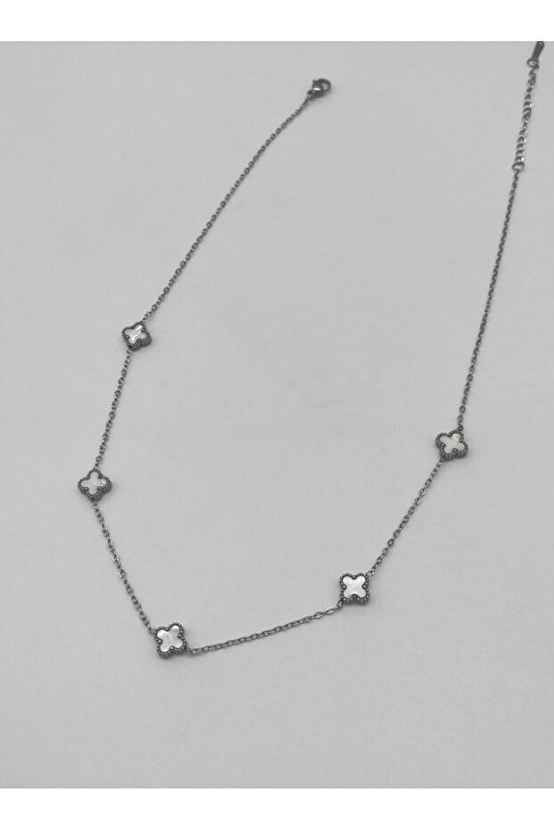 Silver Beyaz Yonca Kolye - 2