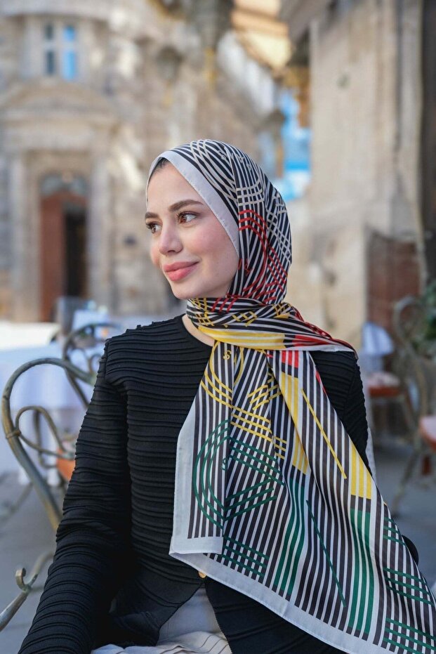 Striped Imported Silk Voile Shawl White