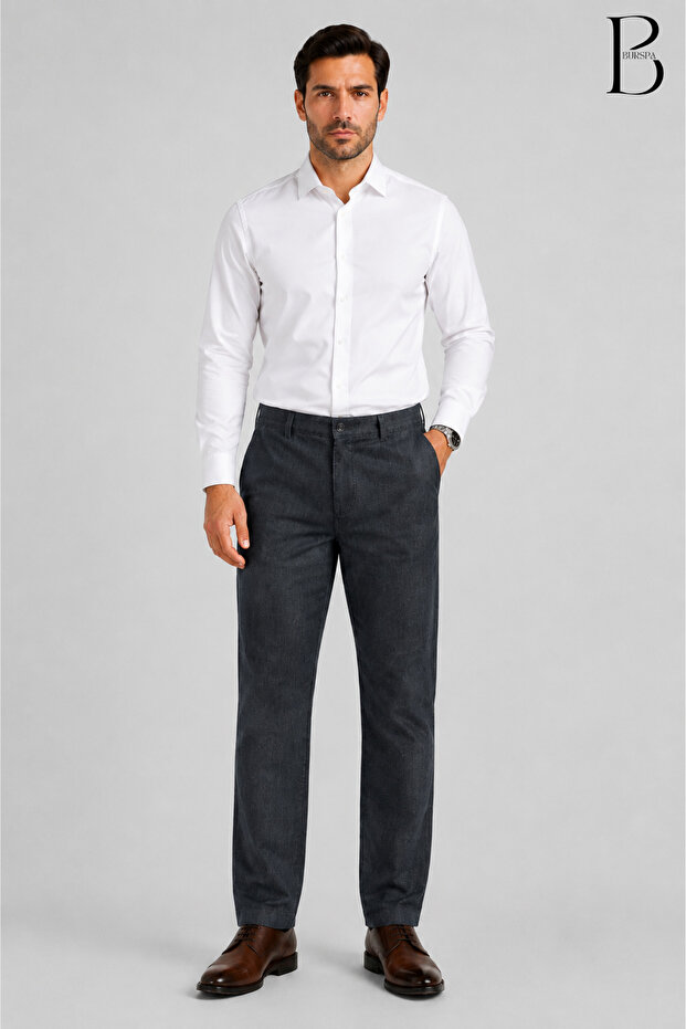 Relaxed Fit Classic Lycra Cotton Men's Dad Black Linen Trousers
