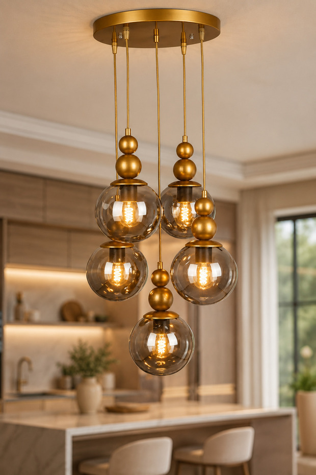 Snowman 5-Piece Pendant Lamp Smoked Glop Antique Ceiling Mounted Chandelier Living Room Chandelier Kitchen Glass Chandelier ✨ Modern Chandelier Models Lighting Ceiling Lighting Living Room Chandelier Metal Body