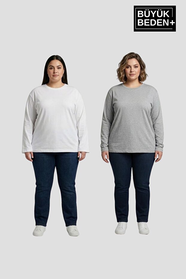 Women's Plus Size 2-Piece Set Long Sleeve 2 Thread Crew Neck T-Shirt Spr26Bea942+2