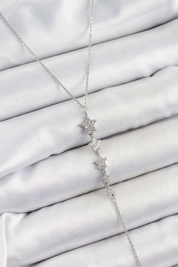 Brass Zircon Stone Row Star Figure Y Model Silver Color Women's Necklace