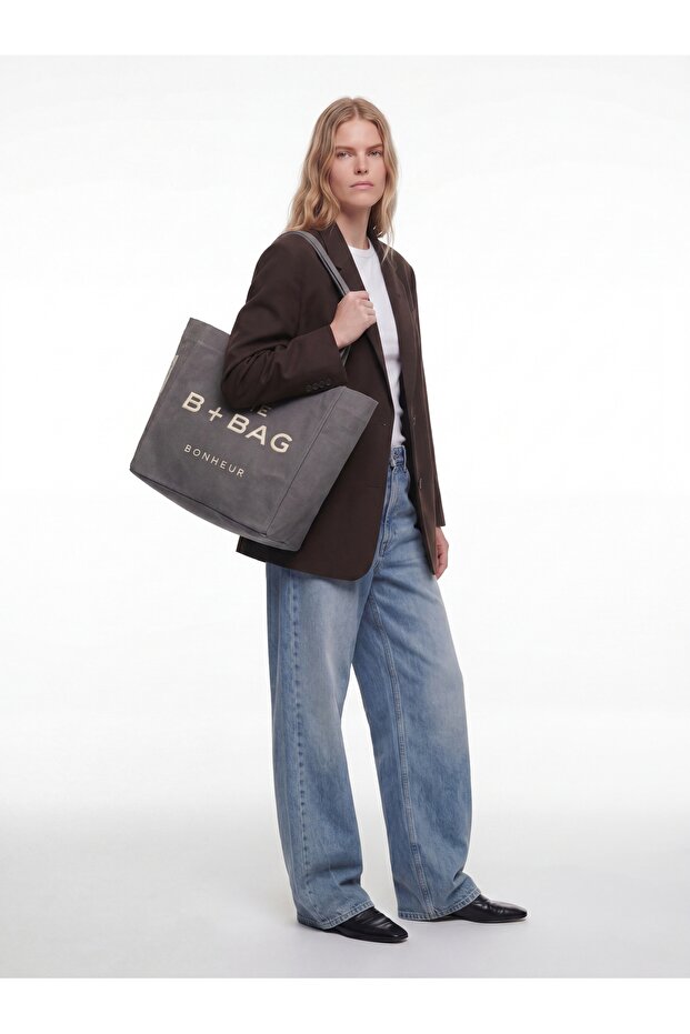 Canvas Ghost Gray Medium Tote Bag - 3
