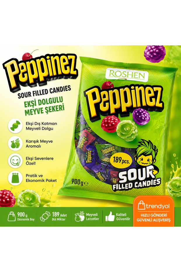 Peppinez Candies Fruit Flavored Filled Hard Confectionery 900g